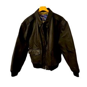 Vintage Airborne Aviator Dark Brown Leather Bomber Jacket size Large